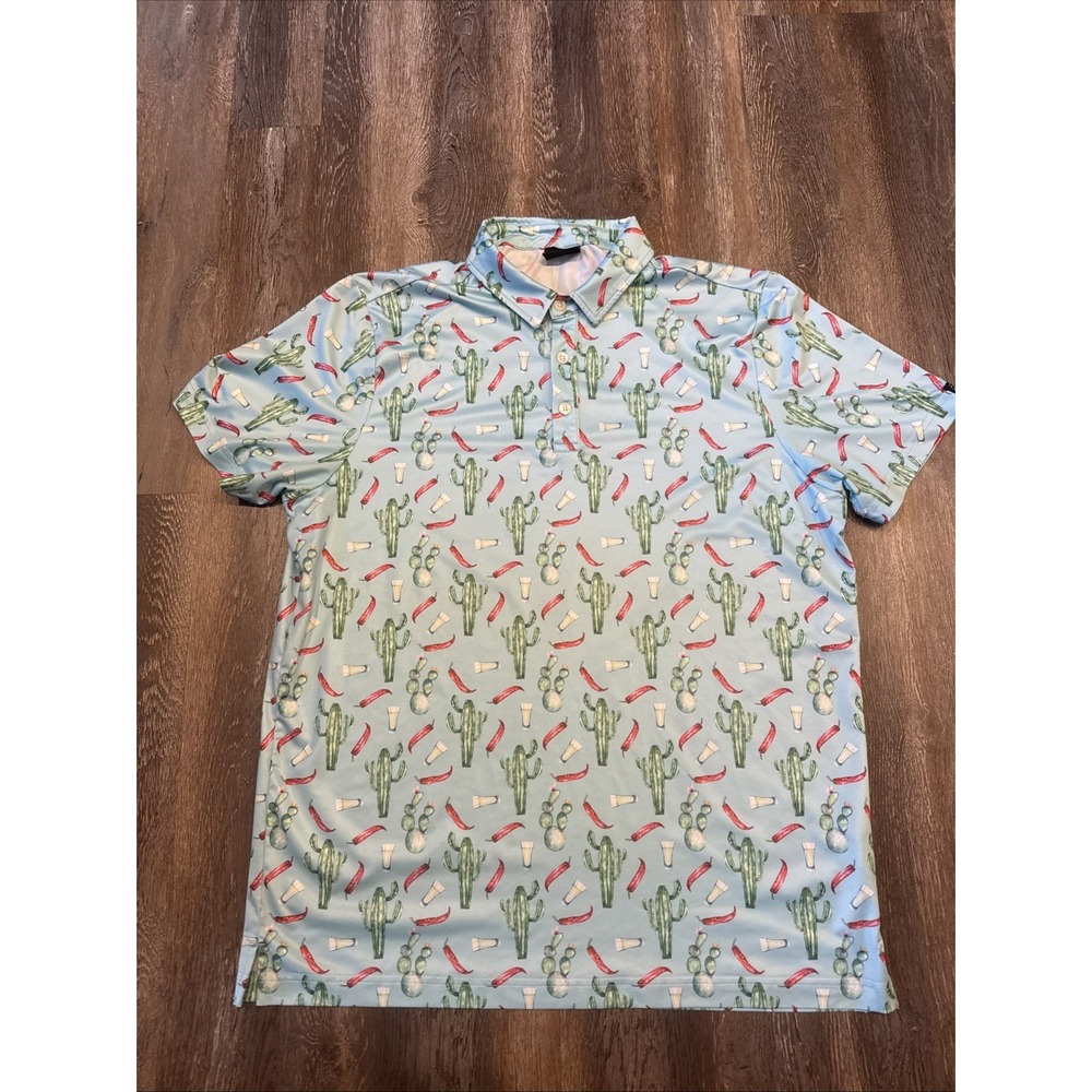Sunday Swagger Shirt Men Size L Short Sleeve Polo Graphic Cactus Tequila Print